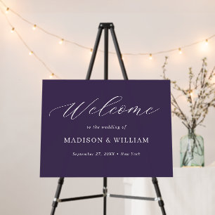 Minimalist Purple Script Wedding Welcome Sign