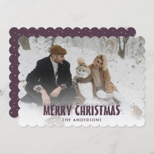Minimalist Purple Snowy Photo Merry Christmas Card
