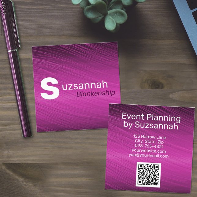 Minimalist Purple Streaks Large Text QR Code Square Business Card (Creator Uploaded)