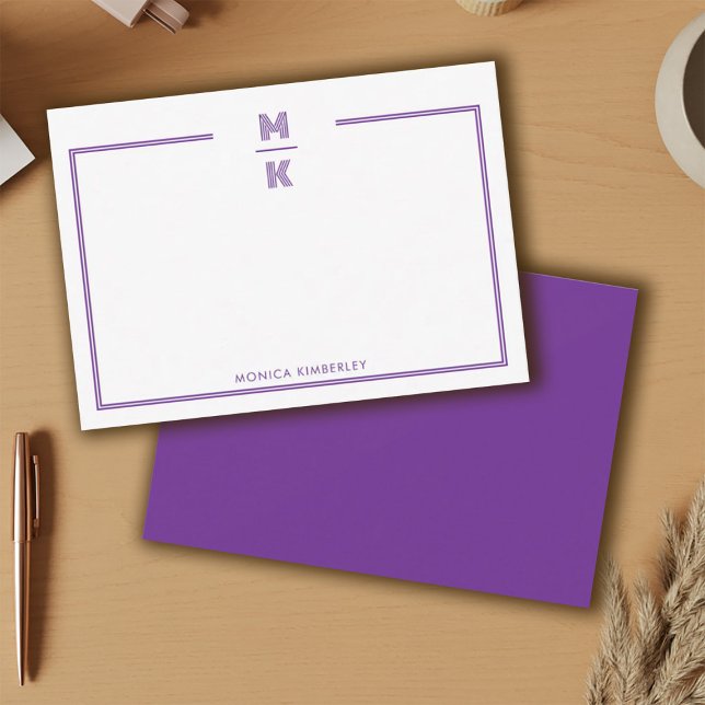 Minimalist Purple Two Border Monogram Note Card (Minimalist Purple Two Border Monogram Note Card)