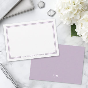 Minimalist Purple Two Border Monogram Note Card