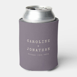 Minimalist Purple Typewriter Font Custom Wedding Can Cooler