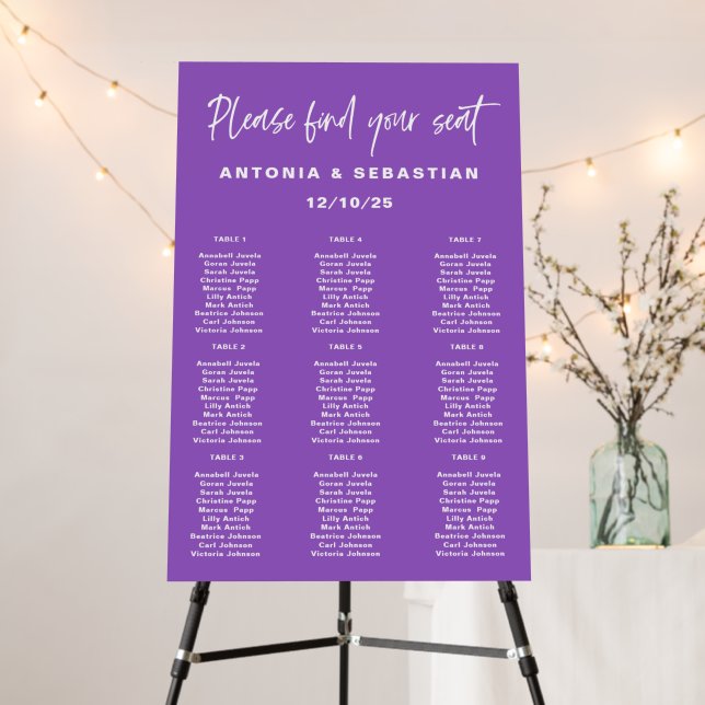Minimalist Purple Wedding Seating Chart  Foam Board (In Situ (Stand))