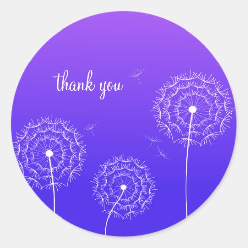 Minimalist Purple White Dandelion Thank You  Classic Round Sticker