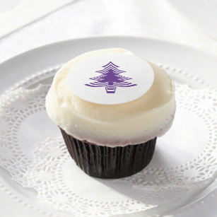 Minimalist Purple & White Iconic Christmas Tree Edible Frosting Rounds