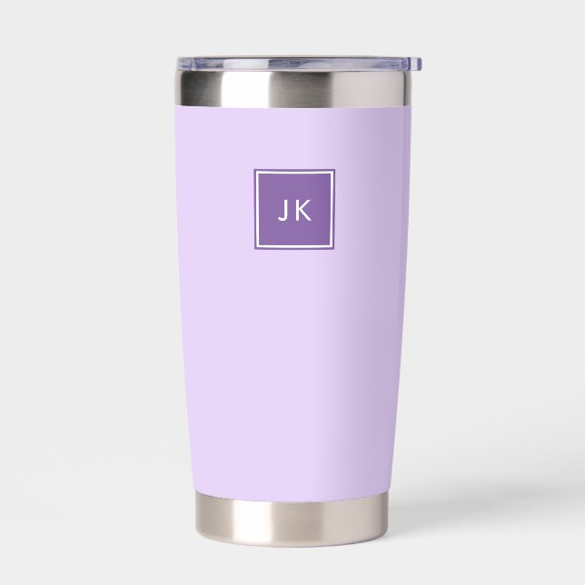 Minimalist Purple White Monogram Initials Coffee Insulated Tumbler (Left)