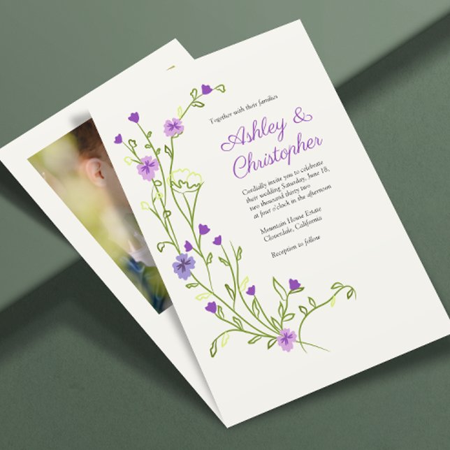 Minimalist Purple Wildflower Photo Wedding Invitation (Creator Uploaded)