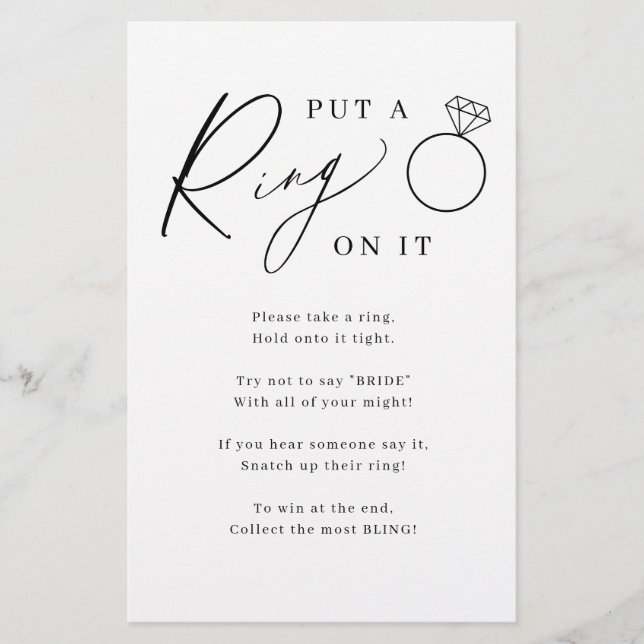 Minimalist put a ring on it bridal shower game (Front)
