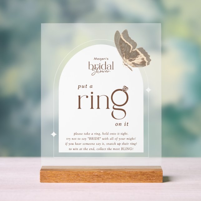 Minimalist put a Ring on it Bridal Shower Game Acrylic Sign (Neutral)