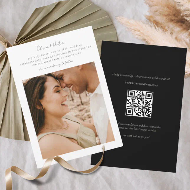 Minimalist QR Code All in One Wedding Invitation | Zazzle