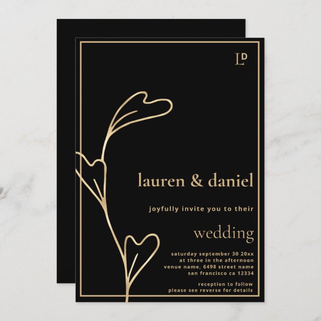 Minimalist QR code Black and Gold Wedding Invitation (Front/Back)