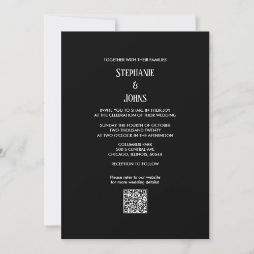 Minimalist QR Code Black White Script Wedding Invitation