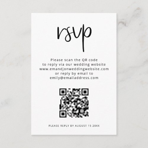 Minimalist QR Code Black White Wedding RSVP  Enclosure Card