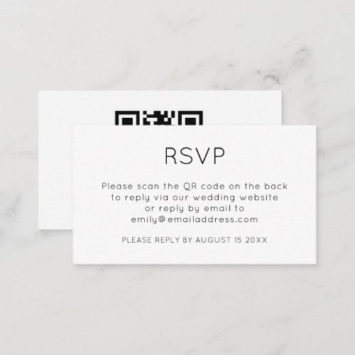 Minimalist QR Code Black White Wedding RSVP Enclosure Card