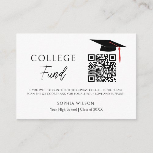 Minimalist QR Code College Fund Graduation Enclosure Card