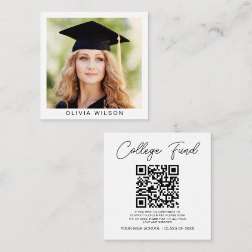 Minimalist QR Code College Fund Graduation Photo  Enclosure Card