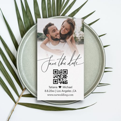 minimalist qr code couple photo save the date  note card