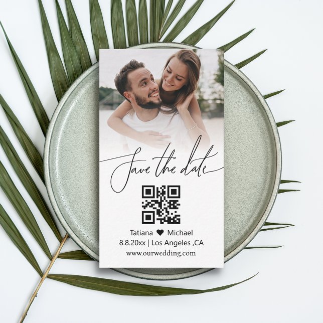minimalist qr code couple photo save the date  note card (Creator Uploaded)