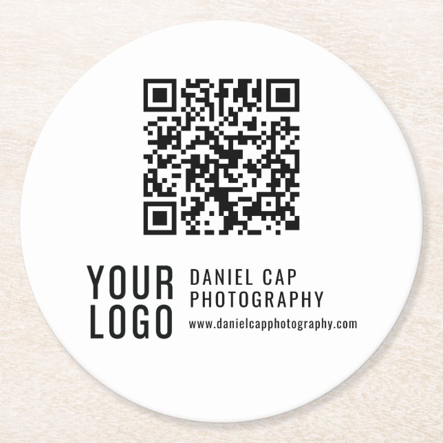 Minimalist QR Code Custom Logo Business Coasters (Front)