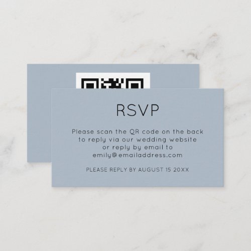 Minimalist QR Code Dusty Blue Wedding RSVP Enclosu Enclosure Card