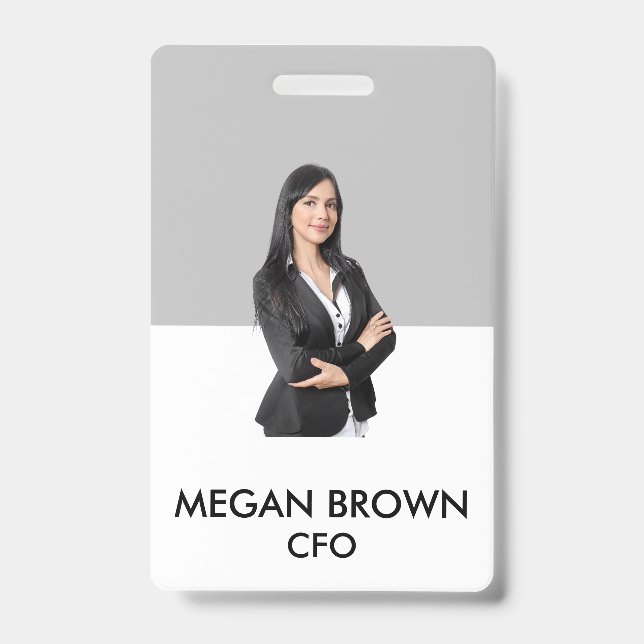 Minimalist  QR Code ID Card Gray Photo Name Logo  Badge (Front)