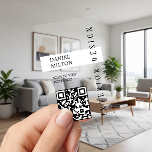 Minimalist QR Code Interior Design Black White Clear Business Cards