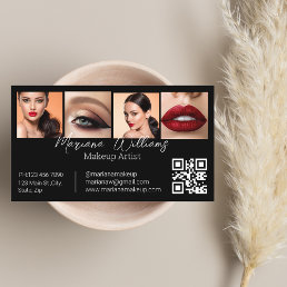 minimalist qr code makeup artist 4 photos black business card