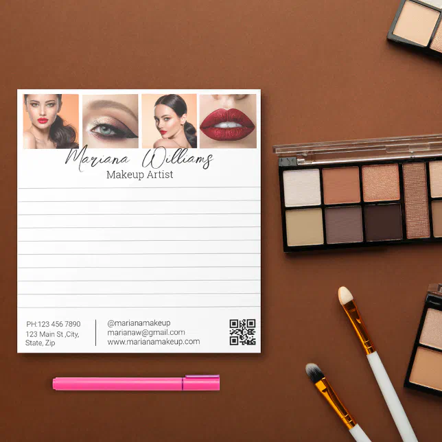 Makeup Theme Notepad minimalist qr code makeup artist 4 photos lined notepad | Zazzle