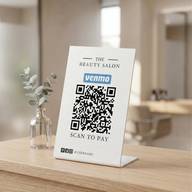 Minimalist QR Code Pay Sign for Salon Lash Tech  (Minimalist Single QR Code Scan to Pay Table Sign for Salon & Lash Tech · ROULIV)