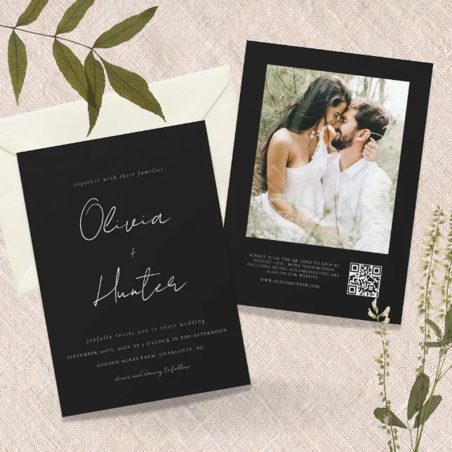 Minimalist QR Code Photo Wedding Invitation | Zazzle