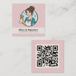 Minimalist QR Code Pink Maid Cleaning Services Square Business Card