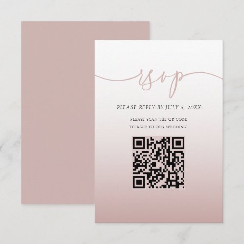 Minimalist QR Code Pink Simple RSVP Wedding Card