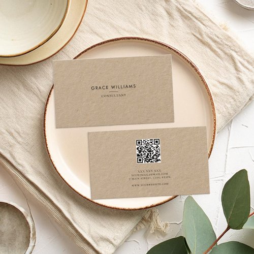 Minimalist QR Code Professional Kraft Business Card