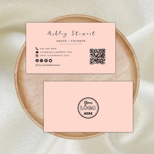 Minimalist Qr Code Professional Logo Blush Pink Business Card