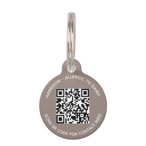 Minimalist QR Code scan contact Info custom greige Pet ID Tag