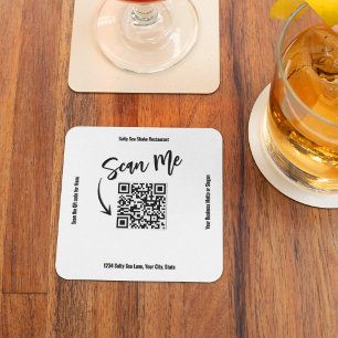 Minimalist QR Code Scan Me Business Design Square Paper Coaster