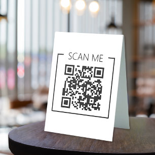 Minimalist QR Code Scan Me Business Table Tent
