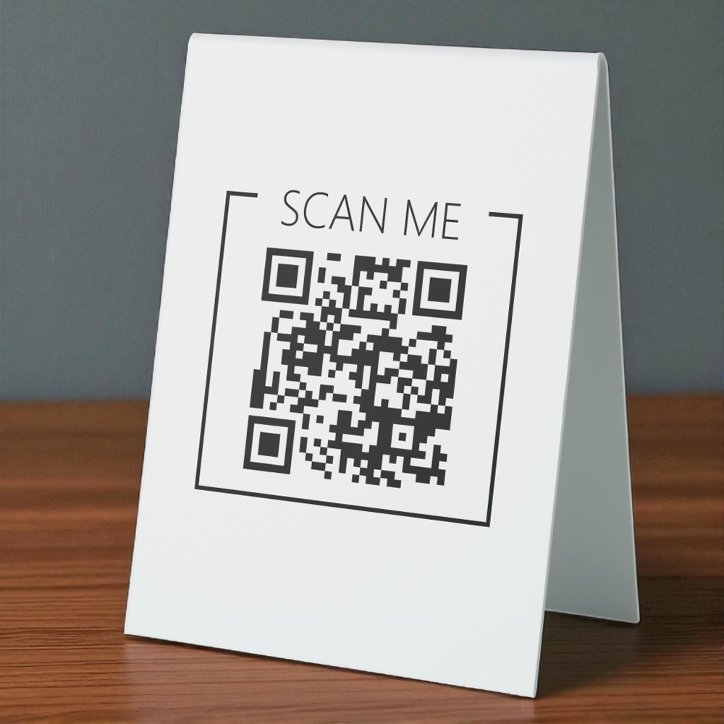 Minimalist QR Code Scan Me Business Table Tent Sign
