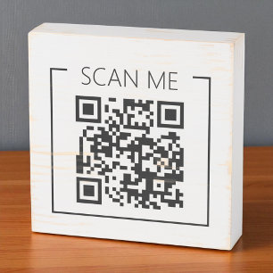 Minimalist QR Code Scan Me Business Wooden Box Sign