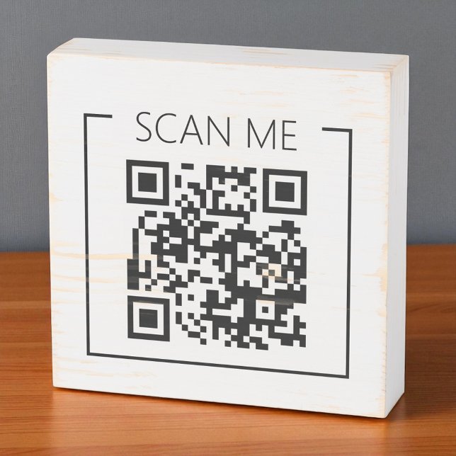 Minimalist QR Code Scan Me Business Wooden Box Sign (Creator Uploaded)