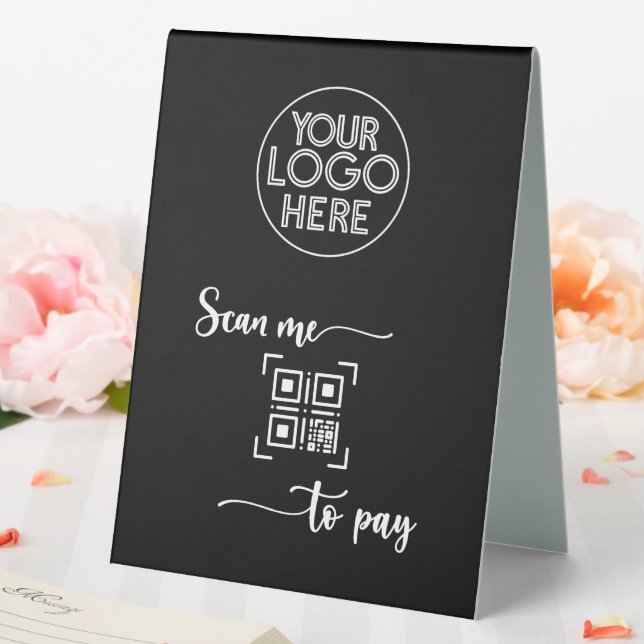 Minimalist QR Code Scan to Pay Business | Black  Table Tent (In SItu (Wedding))