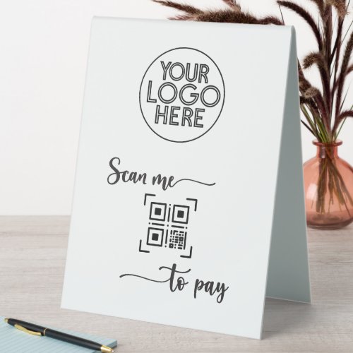 Minimalist QR Code Scan to Pay Business Script  Table Tent Sign