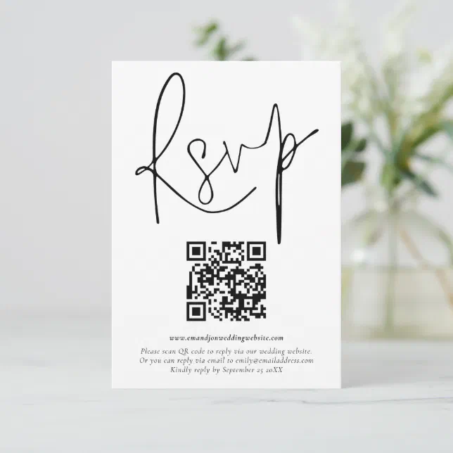 Minimalist QR Code Script Wedding RSVP Card | Zazzle