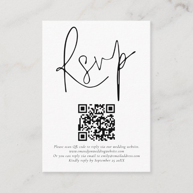 Minimalist QR Code Script Wedding RSVP Enclosure Card (Front)