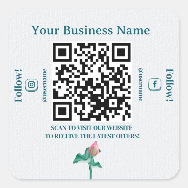 Minimalist QR Code Social Media Marketing Business Square Sticker (Front)