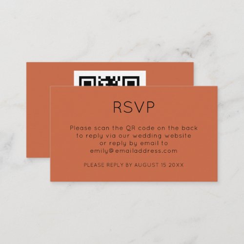 Minimalist QR Code Terracotta Wedding RSVP Enclosure Card