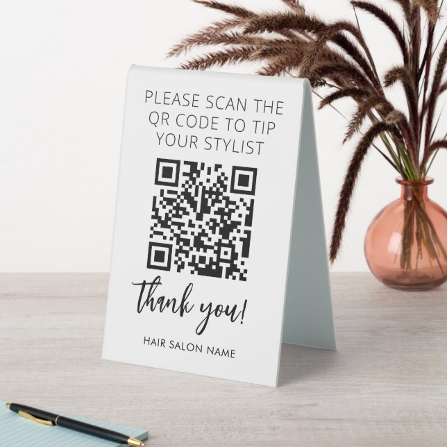 Minimalist Qr Code to Tip Salon Stylist Table Tent (In SItu (Table))