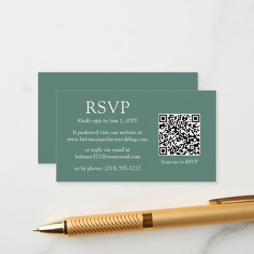 Minimalist QR Code Wedding Eucalyptus Green RSVP  Enclosure Card