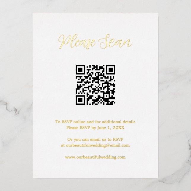 Minimalist QR Code Wedding Foil Enclosure Card (Front)