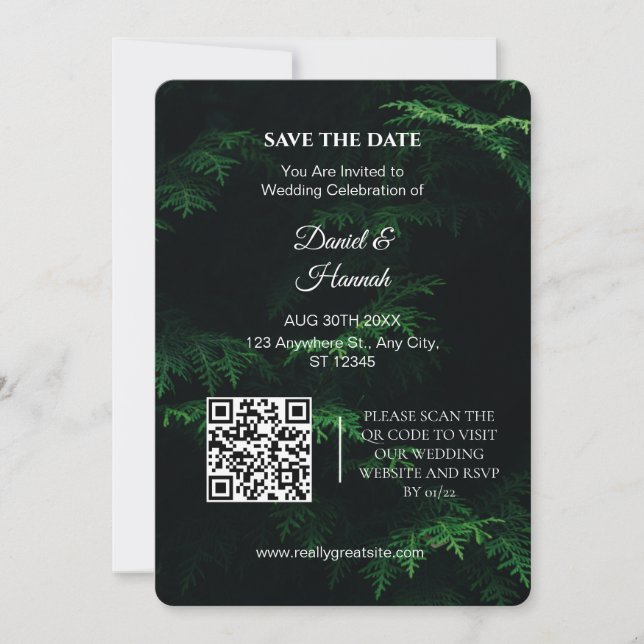Minimalist QR code wedding Save The Date (Front)